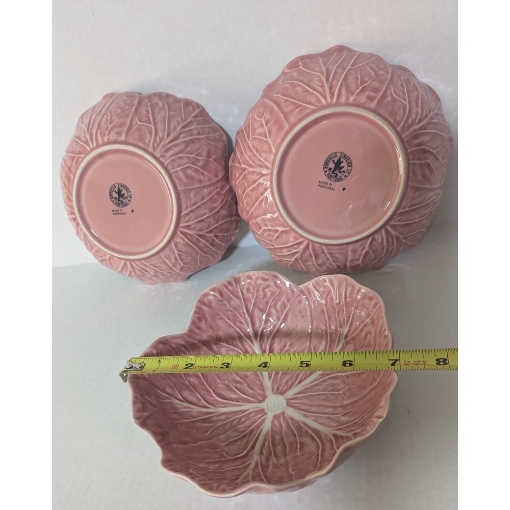 Bordallo Pinheiro of Portugal Hand-Made Earthenware Pink Cabbage Bowls 7" (3) - Picture 8 of 9